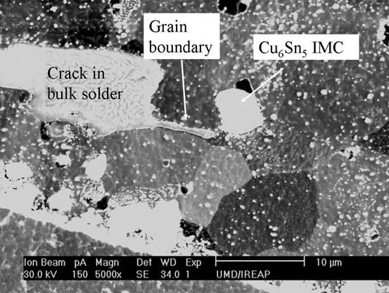 Figure 52: Magnified ion image of crack path for lead-free solder joint Figure 53: Electron microscopy image