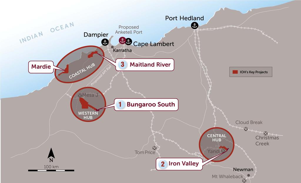 Location of Key IOH Projects 3 key projects in the Pilbara Central Hub - Hematite: Indicated 263Mt;