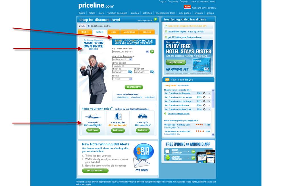 Placement Priceline informs the user of its opaque