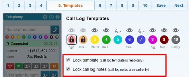 correct call log template button to drop the following information into the note Left Voicemail 13/12/2017.