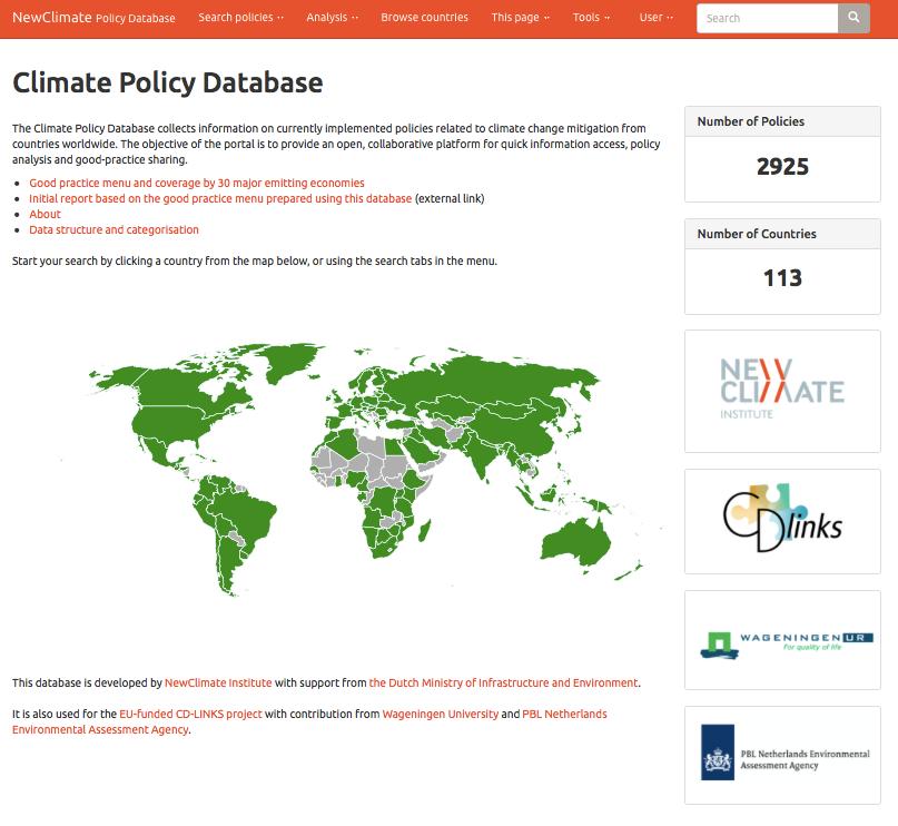 Climate Policy Database www.climatepolicydatabase.org Aim: open, collaborative platform to gather all climate-related policies, with full geographical and sectoral coverage.