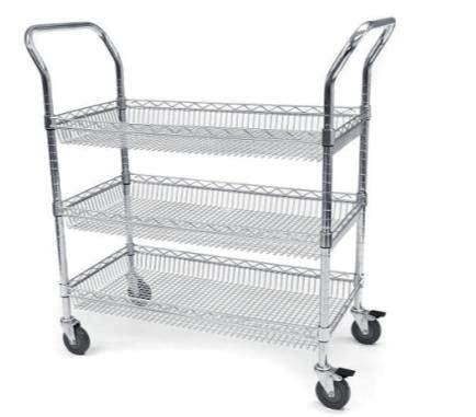 ESD SAFE CHROME-WIRE TROLLEYS Upgrade Available ECLIPSE CHROME WIRE BASKET TROLLEY 90mm high basket shelves.