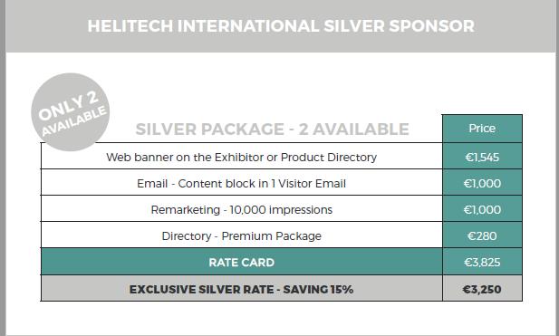 Official Online Silver Sponsor 4 digital products on designed to maximise global reach before start of the event include Web banner on the Exhibitor or Product Directory Email - ontent block in 1