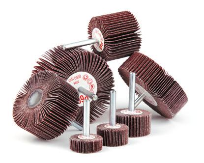 SHAFT-MOUNTED FLAP WHEELS Description: The abrasive flaps are radially arranged from the tool axis.