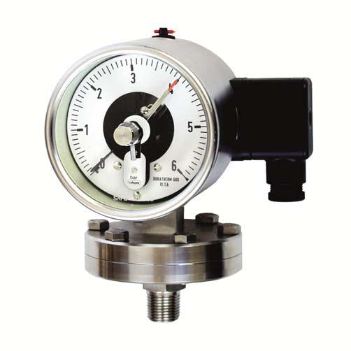 Diaphragm pressure gauge with switch function, NS 00/60,Type series BE2 Features Diaphragm pressure gauge with switch function High quality case with bajonet ring NS 00/60 per EN 837-3 S, alternative