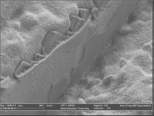 Scanning electron microscope work identified the precipitates at the grain boundary as AlN precipitates (Fig.4.10 (a) and 4.10 (b)).