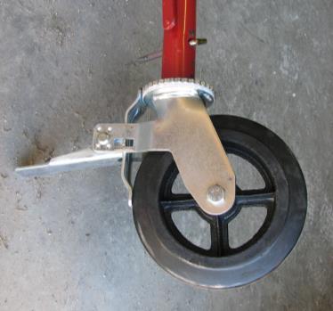Insert one wheel into each leg of the end frames (4).