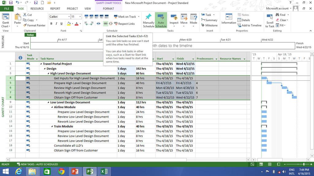 Task Relationships In the Gantt Chart view Select all the