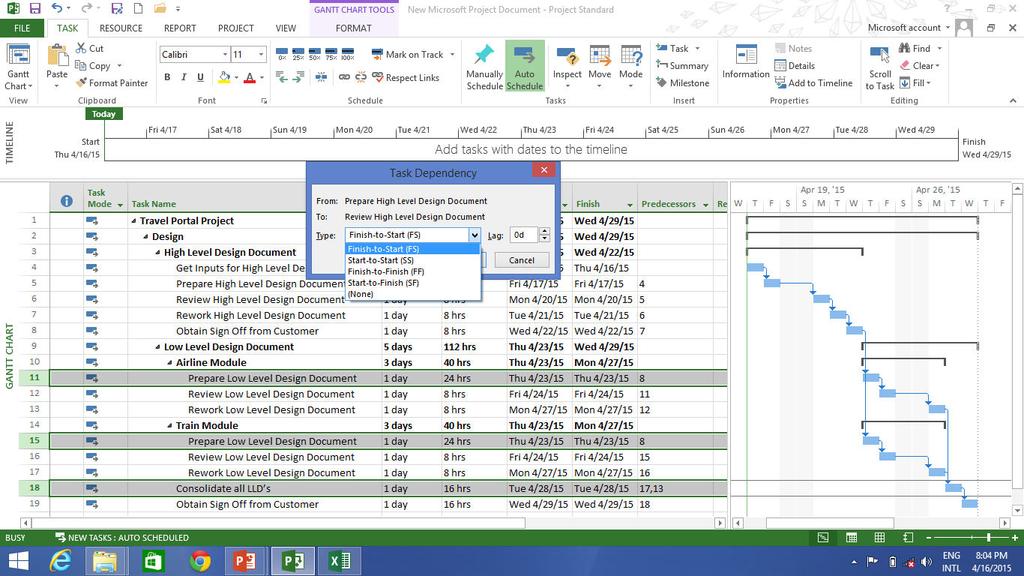 Task Relationships In the Gantt Chart view Click on Task Link To view