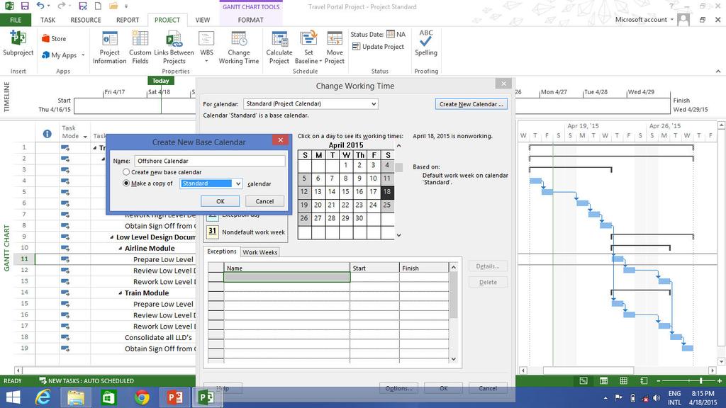 Create a Calendar In the Gantt Chart view Go to Project tab