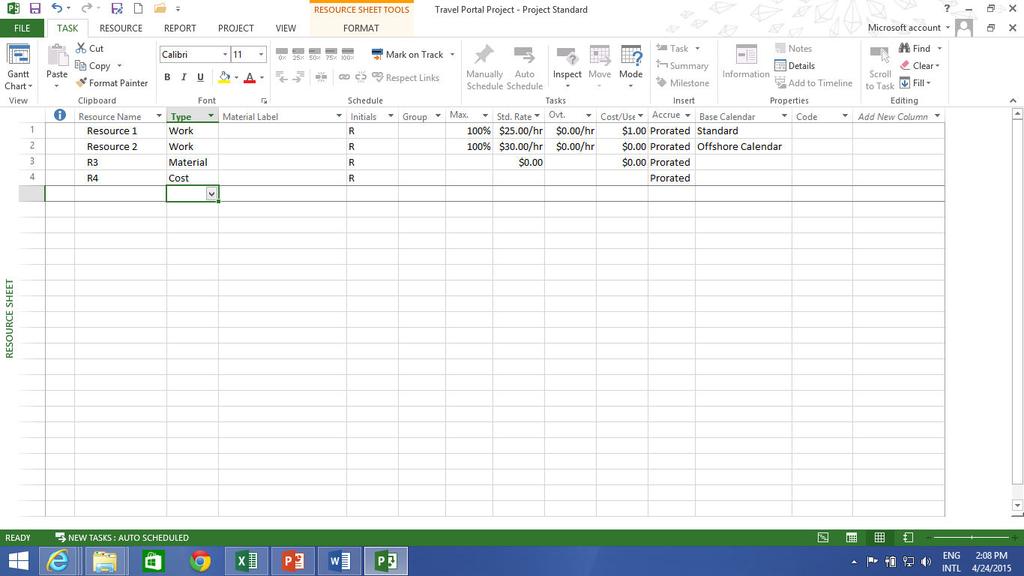 Resource Sheet In the Resource Sheet view Resource Type