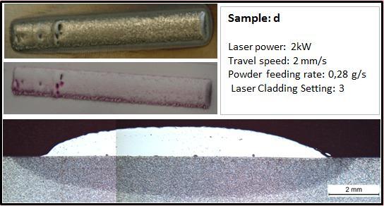 mm/s Powder feed rate: 16,8 g/min Figure 17: Weld bead, crack test