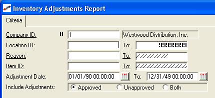 Inventory Adjustment Report Enter parameters as