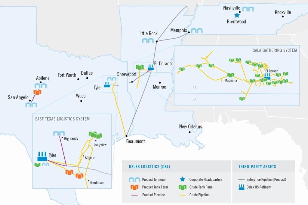 Delek Logistics Partners, LP Overview (NYSE: DKL) DKL Asset Overview ~550 miles of crude and product transportation pipelines, including the 185 mile crude oil pipeline from Longview to Nederland, TX