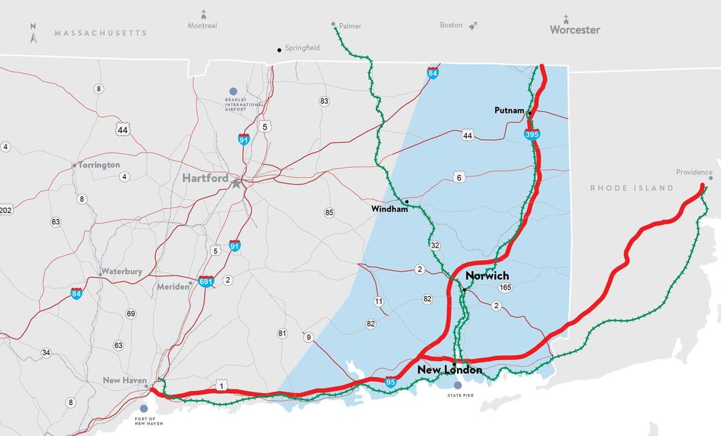 Eastern Connecticut Corridor Key Corridor Objectives Tourism: improve access from other regions to recreational & tourism centers Freight: