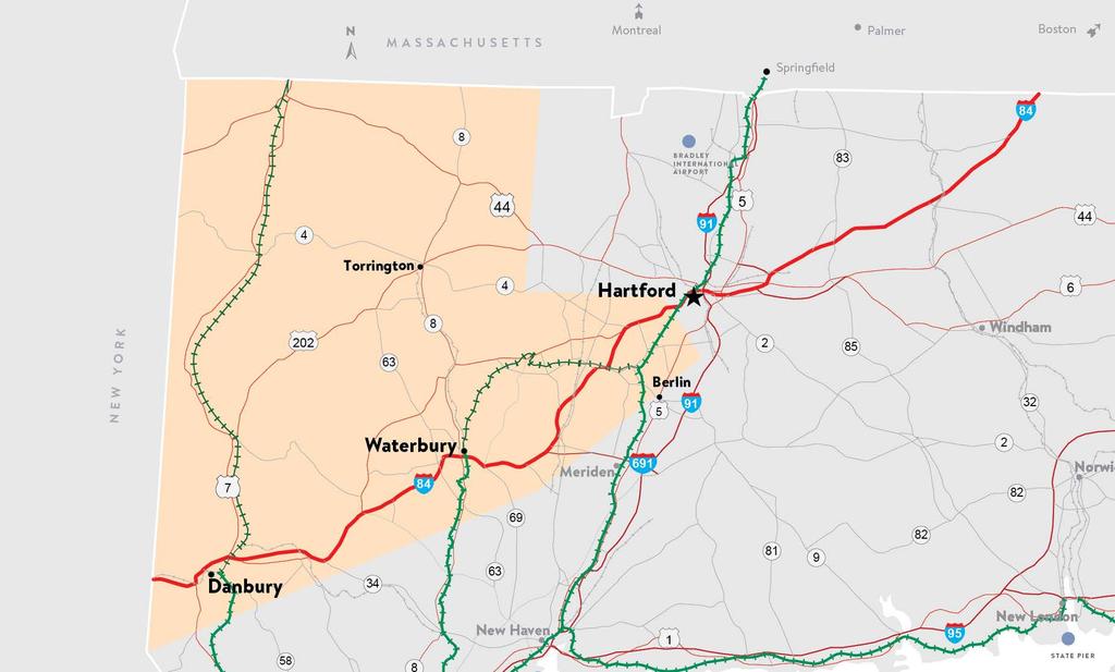 New York to Hartford Corridor Key Corridor Objectives Replace I-84 viaducts Waterbury Hartford COST: $12
