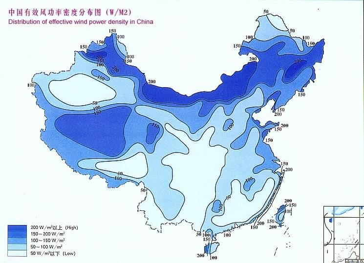 FIGURE 13 DISTRIBUTION OF EFFECTIVE WIND POWER DENSITY IN CHINA; (WWW.TECH- DOMAIN.