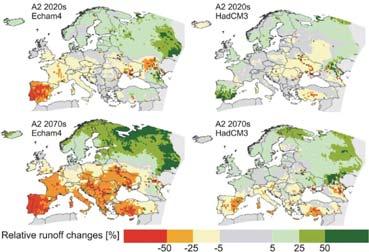 areas in Europe regarding climate change at the end of the Century Winter Summer Mediterranean