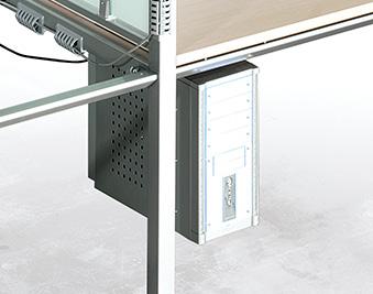 Some Vital complements include: suspended pedestals, CPU holders, screens,