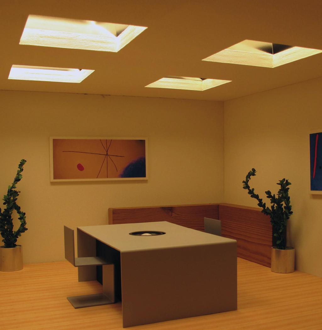 This effect is significantly enhanced by the reflector material in the course of the day, the dwindling daylight can be additionally offset by continuously adjustable, switchable LED lighting.