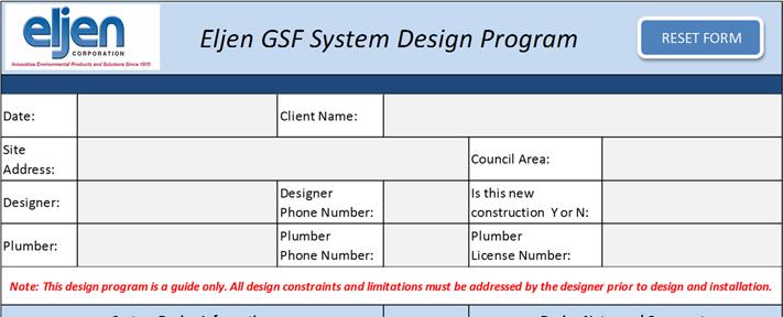 2.0 GSF System Sizing ELJEN GSF SYSTEM DESIGN PROGRAM For simple and