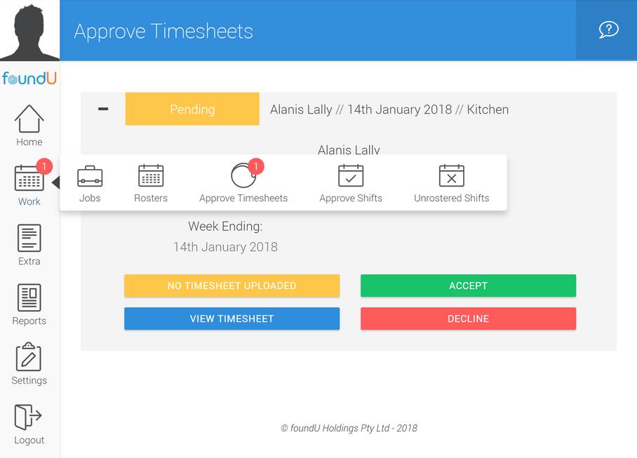 Approve Timesheets Any timesheets should be approved at the end of each working week before payroll. To approve timesheets in the Operations portal: 1.