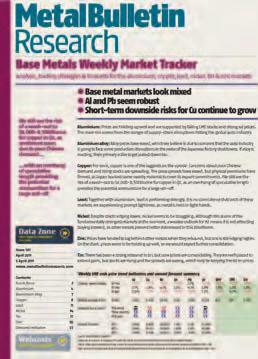 Non-Ferrous Trackers: Weekly "Base Metals research service contains very insightful information on copper and aluminum. Dale Gross, Strategic Buyer, Schindler NA BASE METALS: MARKET TRACKER www.