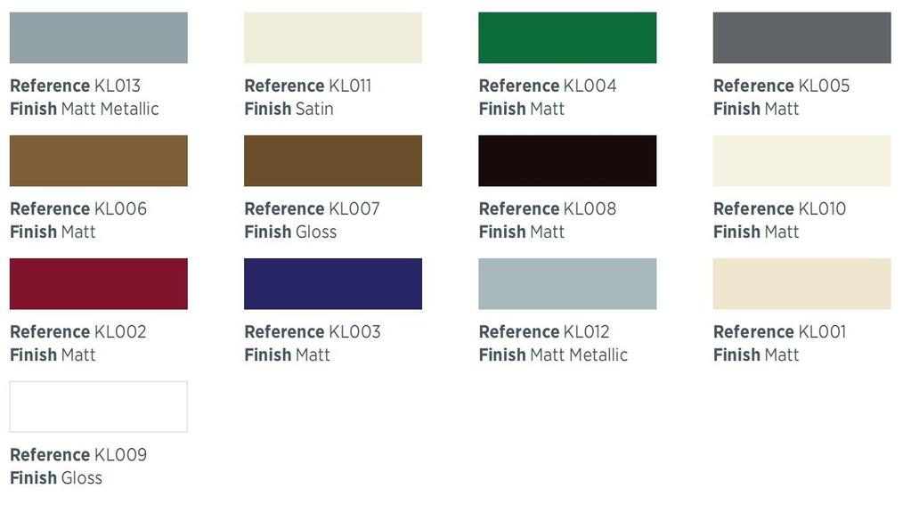 Information on colour Below is our standard range of