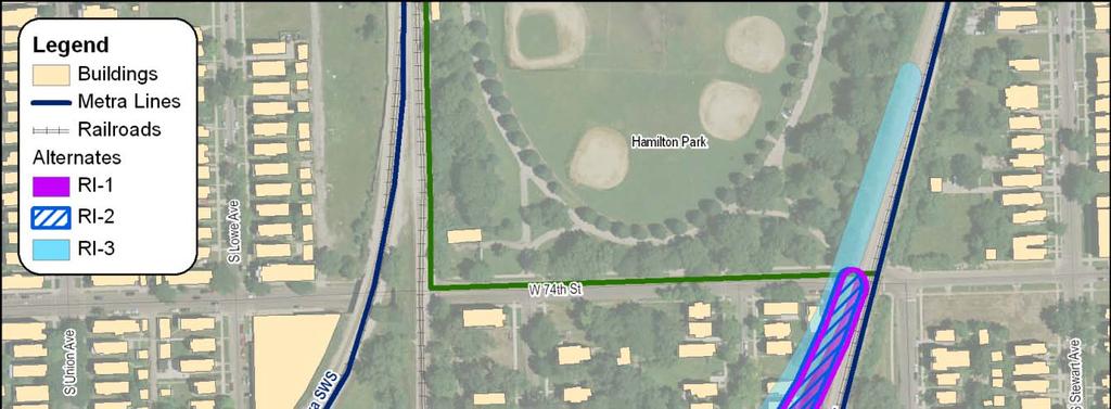 Several detailed alignments were developed in the South of Hamilton Park corridor (see Figure S-5).