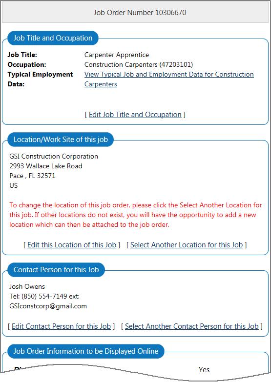 Note: Copied Job Order Edit View Share this Job will display at the bottom of the copied Job Order.