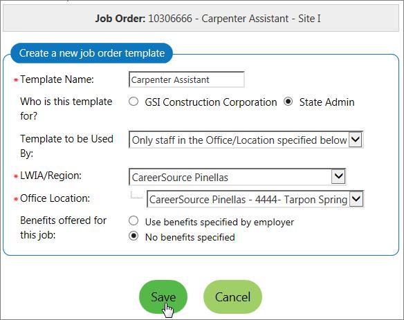 Create New Job Order Template Screen The system will display a What would you like to do next? screen that offers several links to follow, if desired.