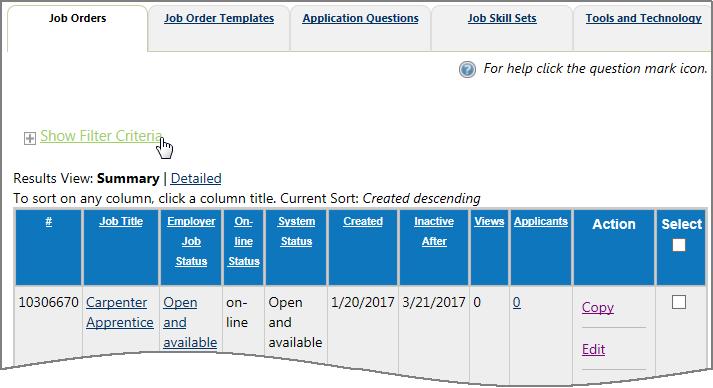 Staff Job Order Status Edit Staff Job Order Status To change the Staff Job Order Status, staff must access the Job Order Details screen.
