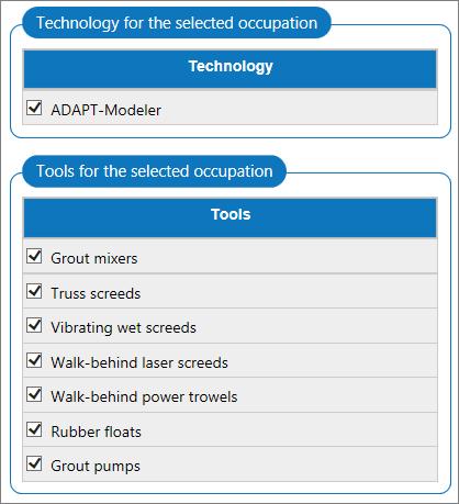 Tools & Technology Selection Screen Save Click the Continue button to save the selections. The Typical Tools and Technology Set Description screen will open.