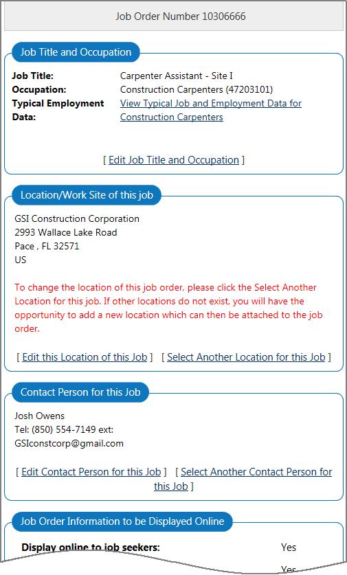 Job Order Screen All other links on the Job Applicants Tab are exactly as described in the Applicant Details section earlier in this chapter.