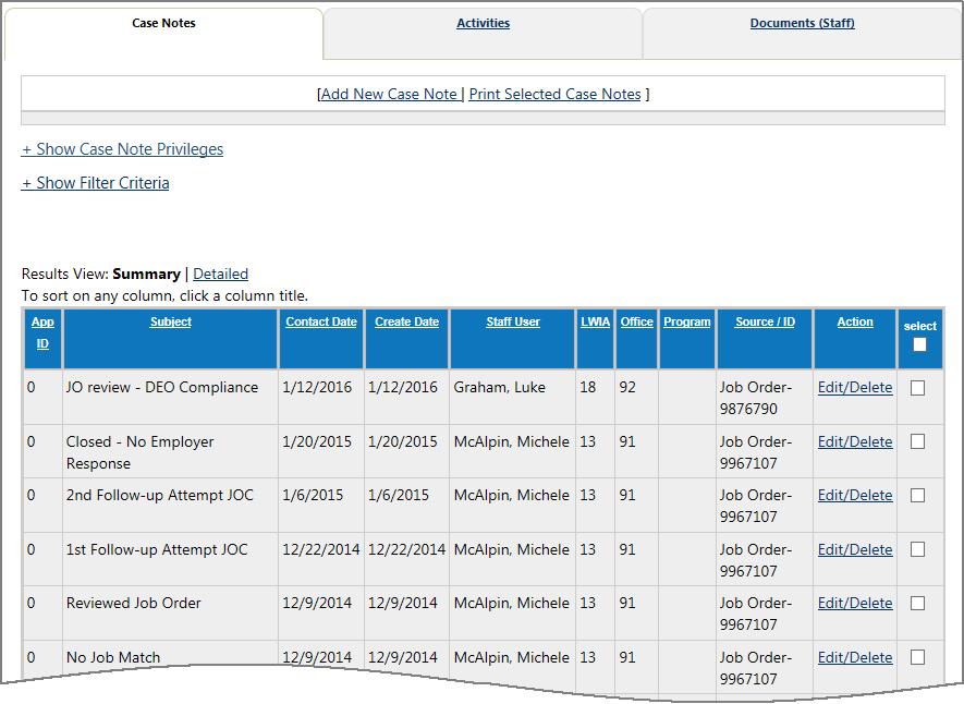 Case Management Profile The Case Management Profile allows staff to manage the employer s case notes, activities and services.