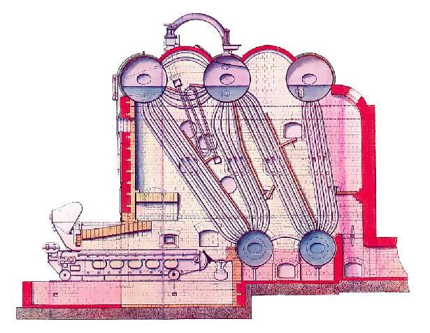 A Stirling, 5-drum water tube boiler