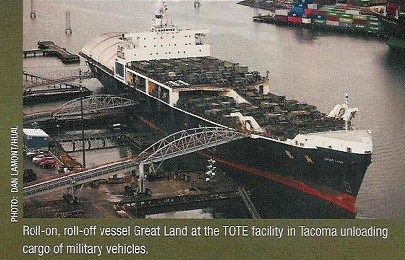 Roll-on Roll-off vessels can be used in time of need and during peace time to move military cargo.