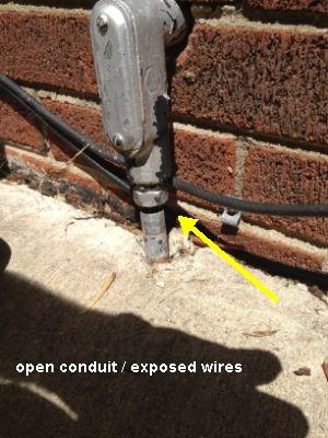 conduit separated- missing sleeve where directed through concrete - back patio- consult licensed electrician 8. GFCI 9. Main Gas Valve Condition 10.