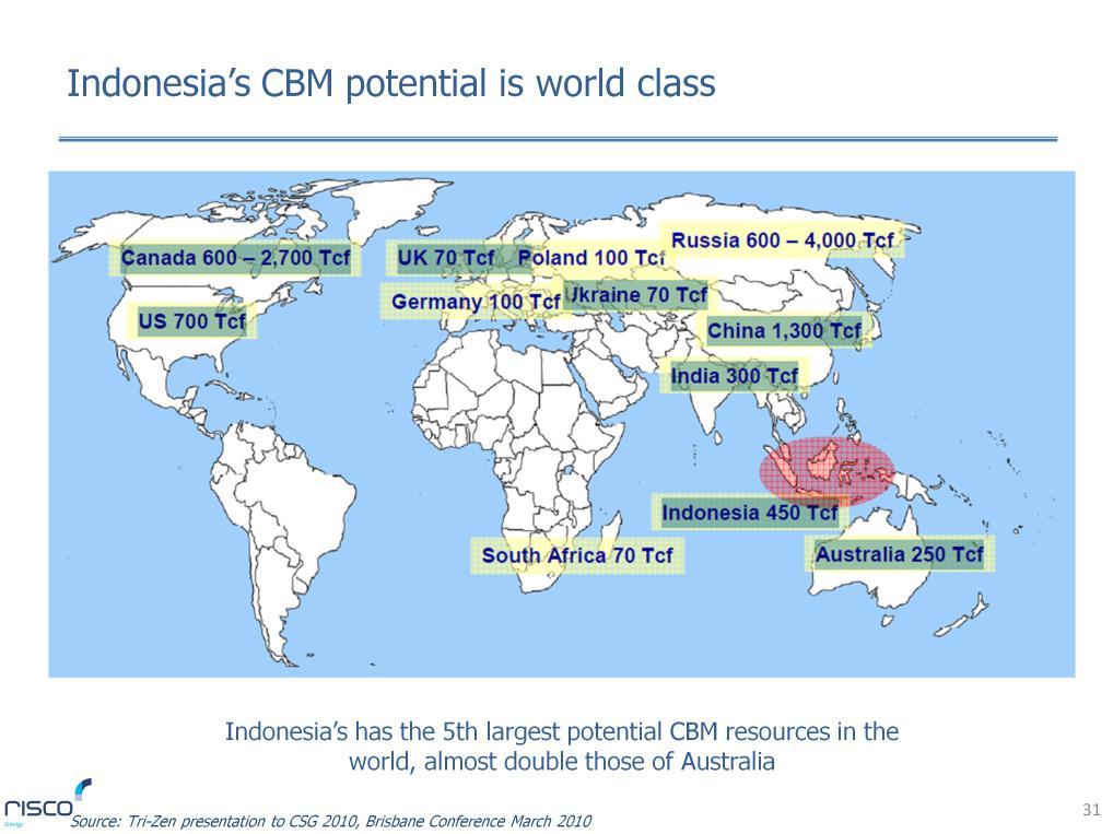 Indonesia s CBM potential is world class, as would be expected of a major coal producer.