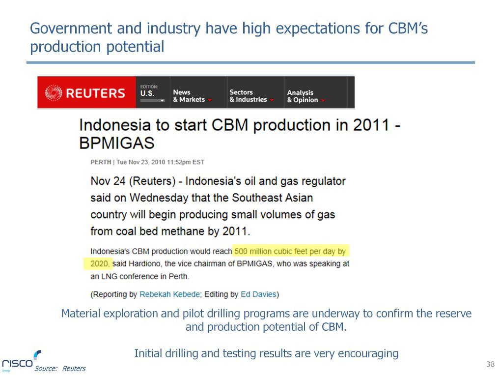 Government and Industry have high expectations for Indonesia s CBM production potential and initial drilling results are