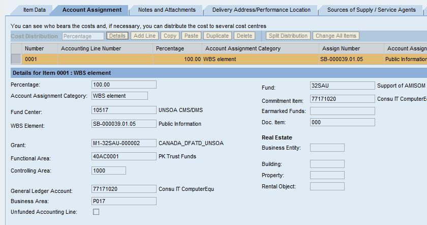 Create Purchase Order in SRM Account Assignment Enter