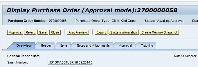 Create Purchase Order in SRM Approval The approver selects the PO from the workflow list and clicks the button Approve when he/she agrees.