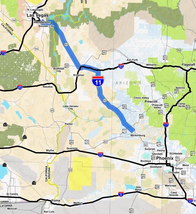 CANAMEX Corridor along US 93 between Phoenix and Las Vegas designated as future I-11 in MAP-21 (2012).