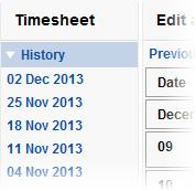 You can view a Timesheet by clicking the dates in the Timesheets section: When you have a Timesheet open, the
