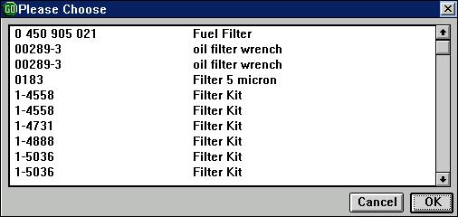 If GO does not recognize the part number when you type in, this screen appears: Press the <Enter> key, or single-left-click the OK button, to remove this message and return to the Part Number field.