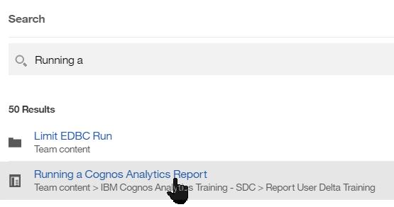 Running a Report in Cognos Analytics In the next steps, we learn how to run a report in Cognos Analytics. 1.