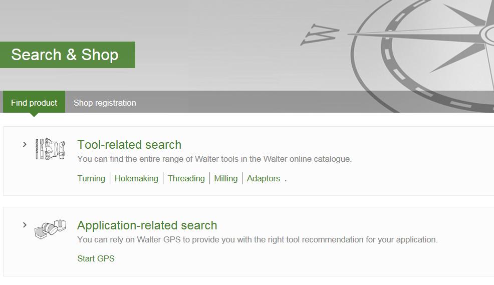 Walter Tools search and find Connection to Walter Search & Shop What information is displayed?