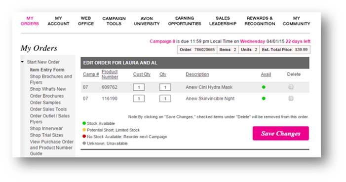 To add more items to the order, go back to main ordering page, enter product numbers and click Add Items to Order.