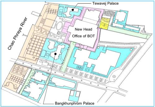 Figure 1. The location of new head office, Bank of Thailand (BOT) and surrounding palace New headquarter building of BOT consists of 15.