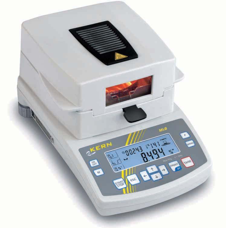 Moisture analyser KERN MLB-N 04 High standard in moisture analysis with graphic-assisted display 10 KERN MLB 50-3N Readout [d] 0,001 g / 0,01 % Weighing range [Max] 50 g sample 2 g 0,5 % sample 10 g